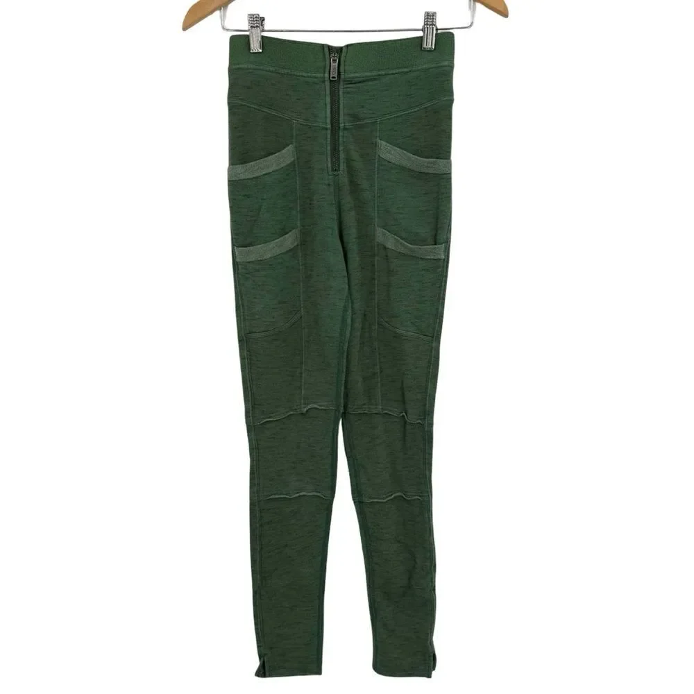 Free People Movement Far Out Zippered Legging in Olive Ash | XS
